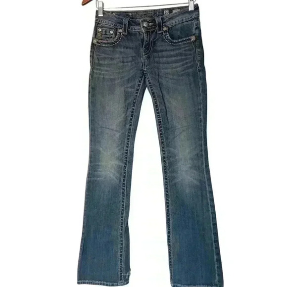 Miss Me Denim Distressed Sequined  Beaded pockets Jeans Size 26 - Picture 1 of 16